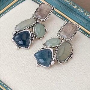 🩶 NEW Elegant Multi-Stone & Silver Dangle Stud Earrings 🩶